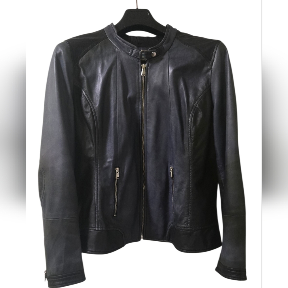 Overland Women's NAVY Blue Real Leather Jacket
